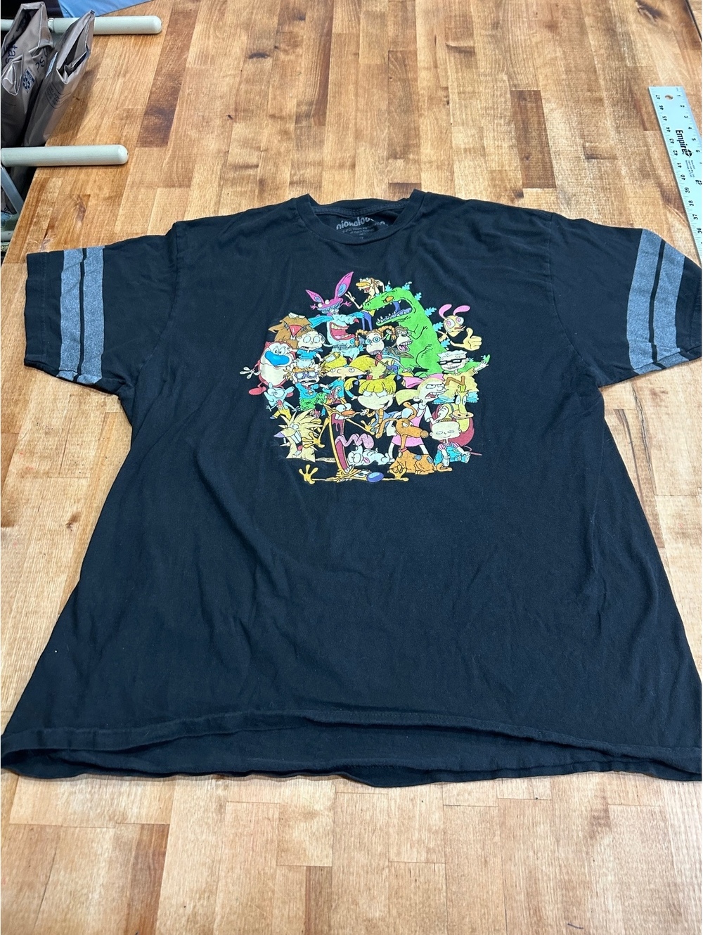 90s Mens Nickelodeon Cartoon Characters Black Graphic T-Shirt XL